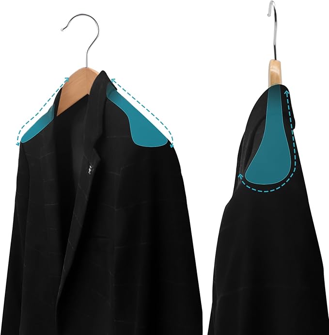 Solid Wood Suit Hangers, 6 Pack, Coat Hangers with Non Slip Trouser Bar, 360° Swivel Hook, Heavy Duty Wide Hangers for Suit, Coat, Jacket, Trousers, Pants,17.3" W x 9" H, Natura AWY0406N