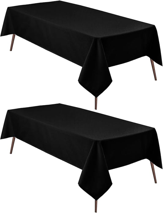 Hiasan 2 Pieces Black Tablecloth Rectangle - Waterproof and Wrinklr Resistant Washable Polyester Fabric Table Cloth for Dining Room and Outdoor Use, 70 x 140 Inch