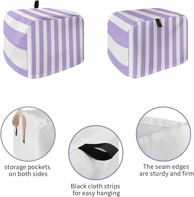 Toaster Cover 2 Slice Purple Stripes Toaster Oven Cover with Pockets Simple Style Dustproof Bakeware Protector Small Kitchen Appliance Dust Covers and Fingerprint Protection for Women