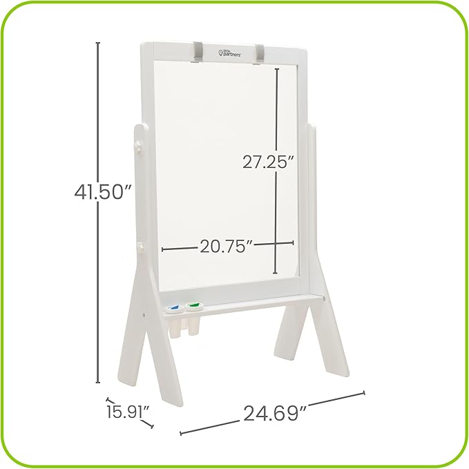 Little Partners Peek-A-Boo Art Toddler Easel, Children's Two-Sided Adjustable Height Clear Acrylic Paint Station for Kids with Built-in Storage, Eraser, Paint Containers (White)