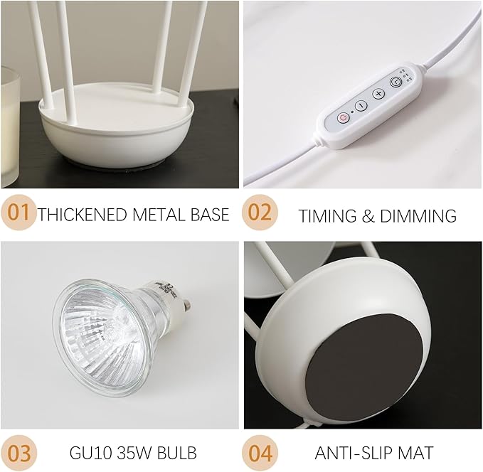 SpaceTime Candle Warmer Lamp With Timer - Farmhouse Electric Wax Warmer for Jar Candles, Dimmable Light, Home Decor, Gifts for Mom (White)
