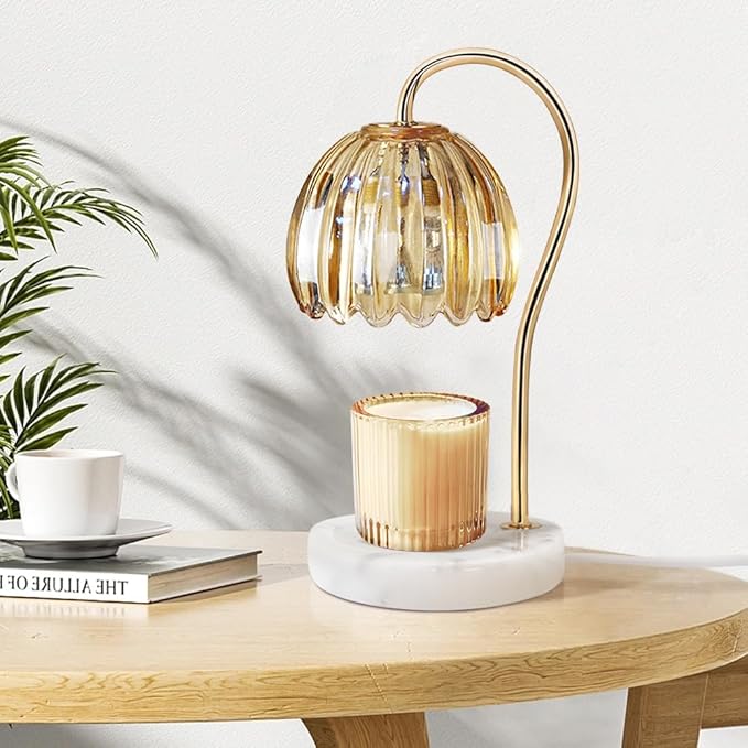 Candle Warmer Lamp, Electric Candle Lamp Warmer with 2 Bulbs for Scented Candles, Dimmable Wax Melt Warmer with Marble Base for Home Bedroom Décor Aesthetic House Warming Gifts