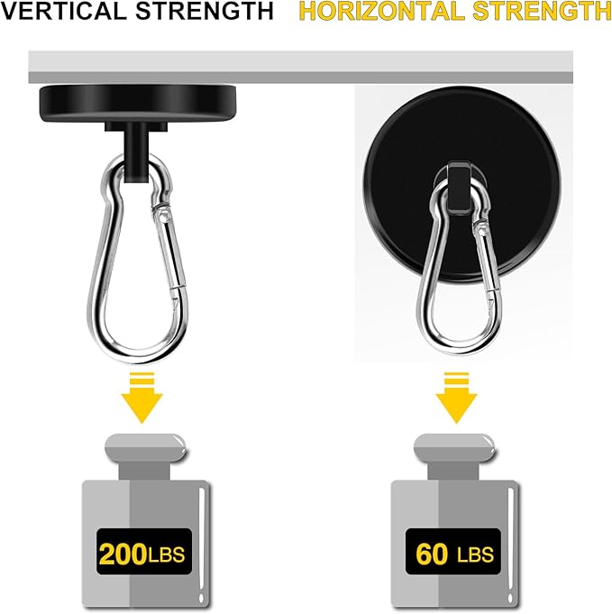 DIYMAG Black Magnetic Hooks,200LBS Strong Heavy Duty Neodymium Magnet Hooks ，Strong Magnetic Hooks for Hanging at Home, Office Locker, Workplace, Refrigerator, Cruise Ship or Travel, 4 Pack