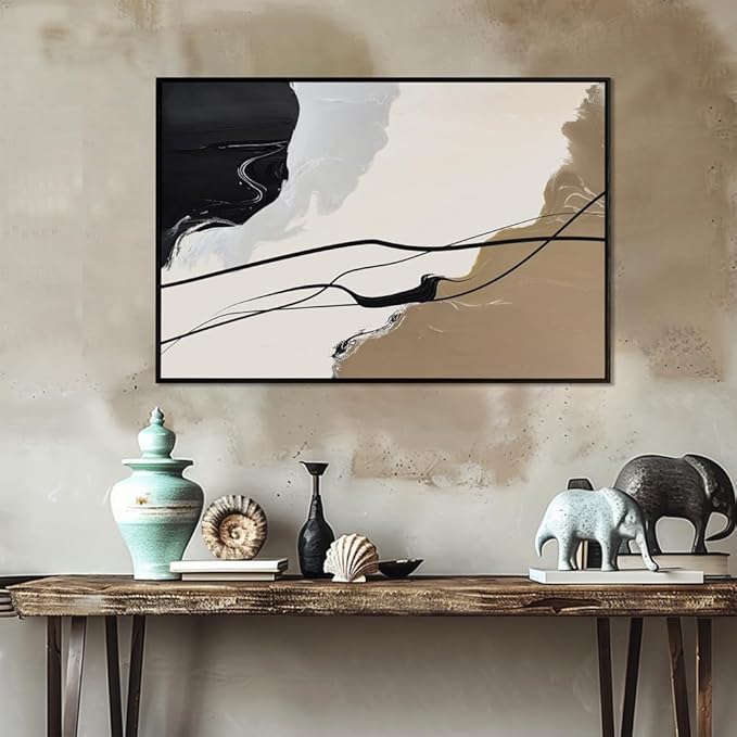 Abstract Wall Art Canvas Decor Abstract Art Paintings for Living Room Brown and Grey Fantasy Graffiti Pictures for Home Bedroom Kitchen Decorations 24x36 Inches with Black Frame