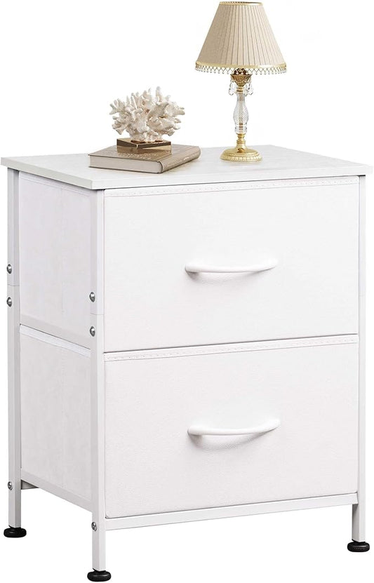 WLIVE White Nightstand, 2 Drawer Dresser for Bedroom, Small Night Stand with Fabric Drawers, Bedside Furniture, End Table for Bedroom, Closet, Entryway, College Dorm