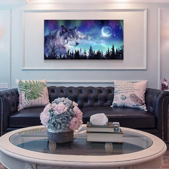 Canvas Wall Art For Living Room Large Wall Decor Paintings For Bedroom Modern Family Wall Decorations For Office Abstract Aurora Scenery Canvas Art Wolf Decor Pictures Artwork Posters Home Decoration