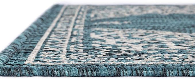 Unique Loom Outdoor Traditional Collection Area Rug - Antique (2' 7" x 10' Runner Teal/Ivory)