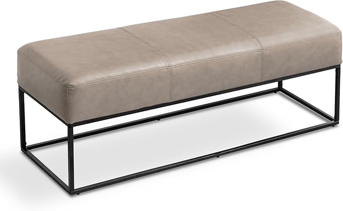 Entryway Bench for Bedroom End of Bed, Modern Ottoman with Faux Leather Upholstered Seating, Metal Frame Leather Bench for Bedroom Living Room Entryway [47'', Vintage Beige]