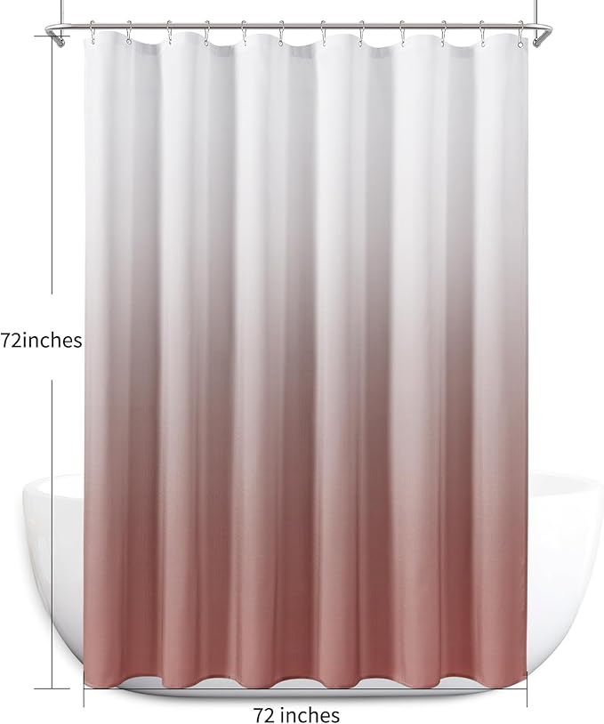 Naturoom Canyon Rose Shower Curtains for Bathroom,Ombre Cloth Fabric Shower Curtain Set with 12 Hooks Canyon Rose Bathroom Decor 72 x 72