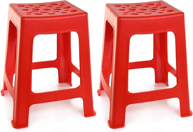 Mintra Home Light Duty Plastic Stools 2pk (18in Height, Red)