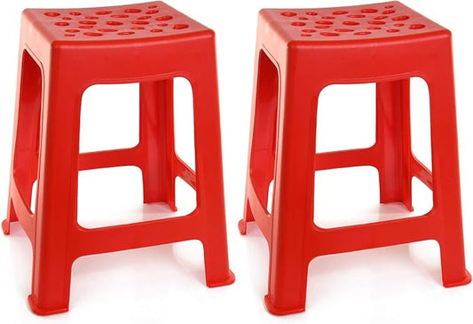 Mintra Home Light Duty Plastic Stools 2pk (18in Height, Red)