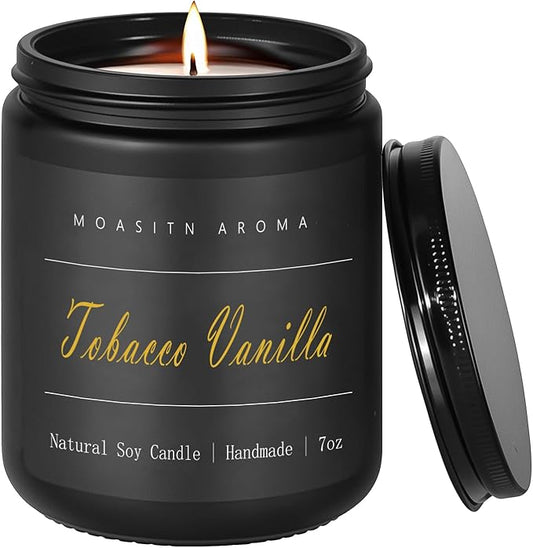 MOASITN Tobacco Vanilla Highly Scented Candle for Home|Organic Soy Candel| Handmade Long Lasting Aromatheraphy Jar Candles| Gift for Women,Men for Relaxing,Housewarming,Autumn|7oz