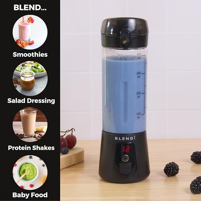BLENDi Lite Portable Blender (17oz) – USB Rechargeable, Powerful 70W Motor for Smoothies, Protein Shakes & More – Compact, Travel-Friendly & BPA-Free (Black)