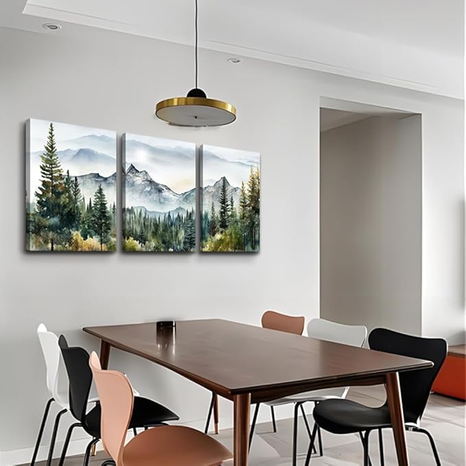 MHARTK66 Wall Art for Living Room Modern Wall Decor for Bedroom Office Decor Abstract Mountain Forest Landscapes Ink Painting 3 Piece Framed Canvas Art Prints Ready to Hang Wall Pictures Home Decor