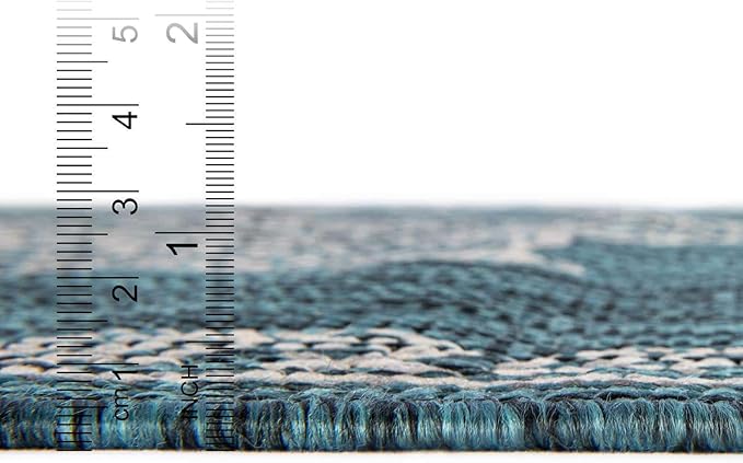 Unique Loom Outdoor Traditional Collection Area Rug - Antique (10' x 14' 1" Rectangle Teal/Ivory)