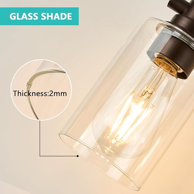 Bathroom Light Fixtures Wall Sconce Light with Clear Glass Oil Rubbed Bronze 4 Lights Bathroom Lighting Over Mirror Vanity Lights for Living Room,Bedroom,Restroom,Hallway E26 Base