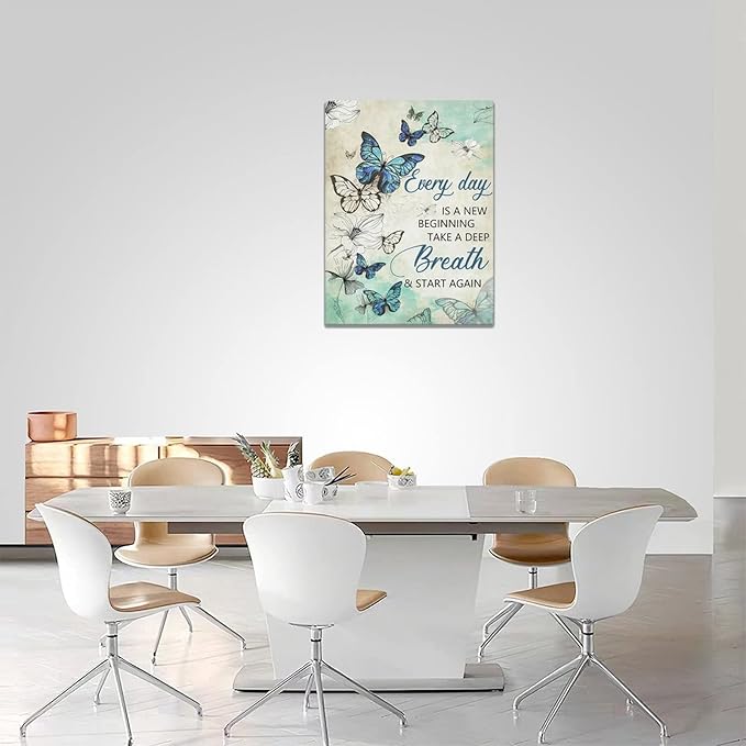 Teal Butterfly Floral Wall Decor - Farmhouse Butterfly Pictures Inspirational Quotes Canvas Prints Artwork Painting Modern Home Decorations For Bathroom Girls Bedroom Living Room