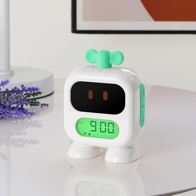 Kids Alarm Clock Ok to Wake with Green Light Red Light, Nap Timer, Robot Toddler Sleep Training Clock for Children (Yellow)