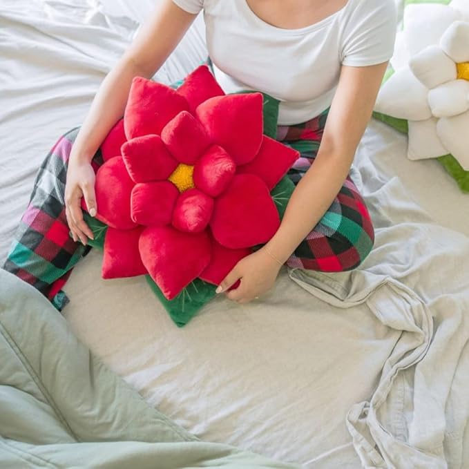 Green Philosophy Co. Poinsettia Pillow - Christmas Red