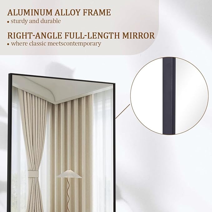 Koonmi 64"x21" Floor Mirror Full Length, Bedroom Floor Body Mirror with Stand, Black Mirror, Leaning, Standing or Hanging Horizontally/Vertically