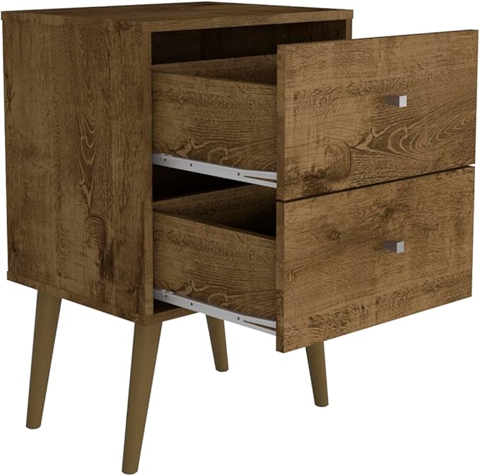 Manhattan Comfort Liberty Mid Century Modern Nightstand with Drawers, Bedside Table for Bedroom and Living Room, Night Stand Accent Decor, Easy Assembly, Brown