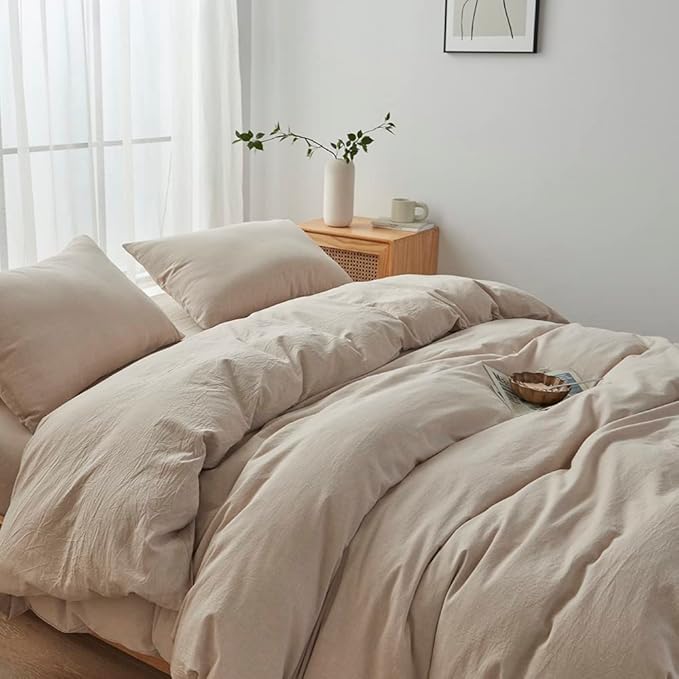 FACE TWO FACE Bedding Duvet Cover Set100% Washed Cotton Duvet Cover Linen Like Textured Breathable Durable Soft Comfy (King, Tannish Linen Grey)
