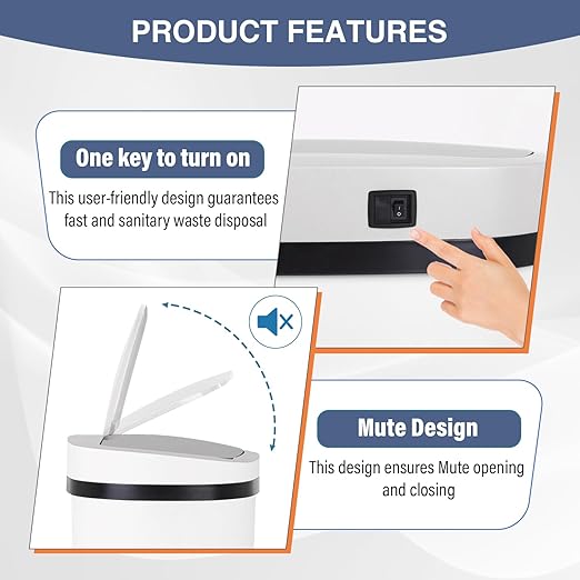 PayLessHere 13 Gallon Trash Can Kitchen Trash Can Automatic Garbage Can with Lid Touch Free High-Capacity Motion Sensor for Kitchen Bedroom Bathroom Office Trash Bin (1, White Stainless Steel)