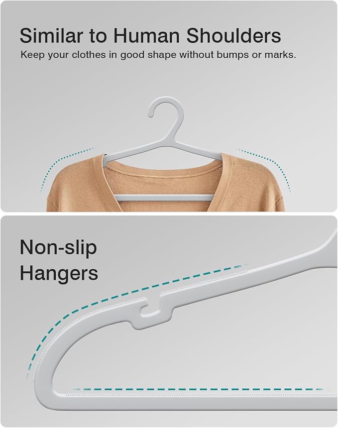 100 Pack Clothes Hangers, Non Slip Plastic Coat Hangers, Space Saving, Heavy Duty, Hanging Dry Wet Clothes, 16.4" x 8.3", Gray, UAPY05100G