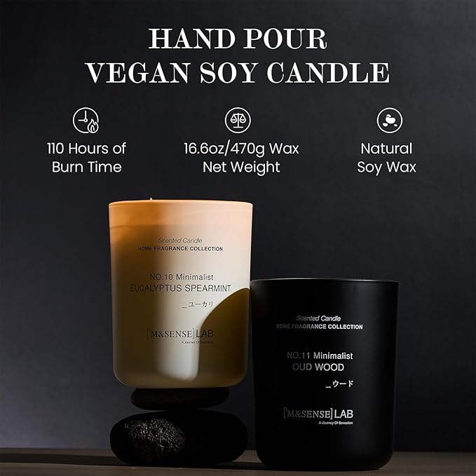 M&SENSE Natural Soy Candle| Oud Wood | 8.82 oz, 50H Burn | Minimalist Scented Candle for Relaxation, Gifting, Home Décor | for Bedroom, Office, Party Medium