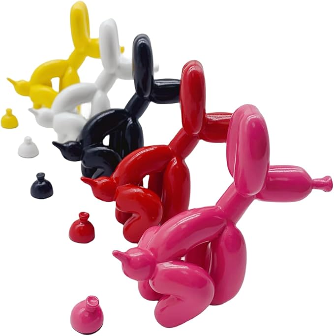 Balloon Dog Mini Poop Dog Decoration Desktop in Living Room Art Animal Small Statue,Bookshelf Decor (Red and Pink)
