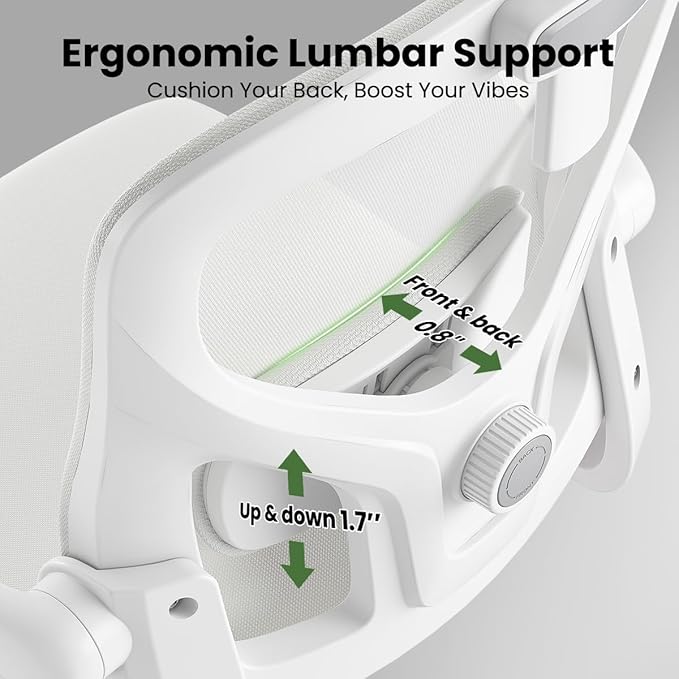Soohow Ergonomic Office Chair,Home Office Desk Chair with Adjustable Lumbar Support Armrests,Comfy Computer Desk Chair with Headrest,for Home and Office, White