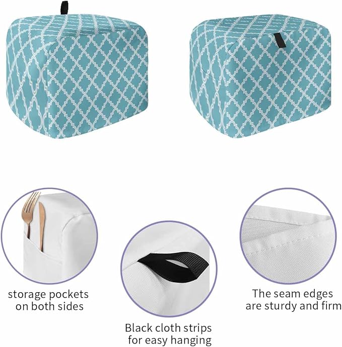 Toaster Cover 2 Slice Moroccan Pattern Toaster Oven Cover with Pockets Blue Geometric Trellis Dustproof Bakeware Protector Small Kitchen Appliance Dust Covers and Fingerprint Protection for Women