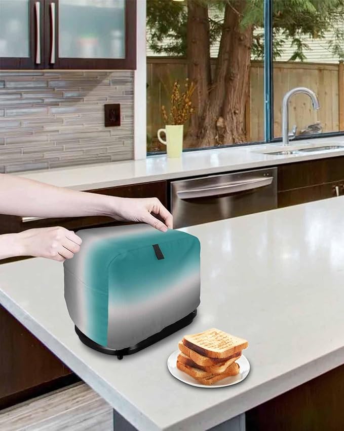 Toaster Cover 2 Slice Green and Grey Ombre Toaster Oven Cover with Pockets Teal Gradient Color Dustproof Bakeware Protector Small Kitchen Appliance Dust Covers and Fingerprint Protection for Women