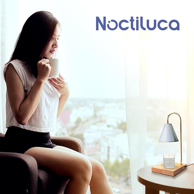 NOCTILICUA Electric Candle Warmer Lamp, Dimmer, Timer, Wooden Base with Gold Stand, White Shade, gift for Mother's Day, birthday, Christmas, Thanksgiving, Room Decor, Scented Wax Jar Candle Warmer