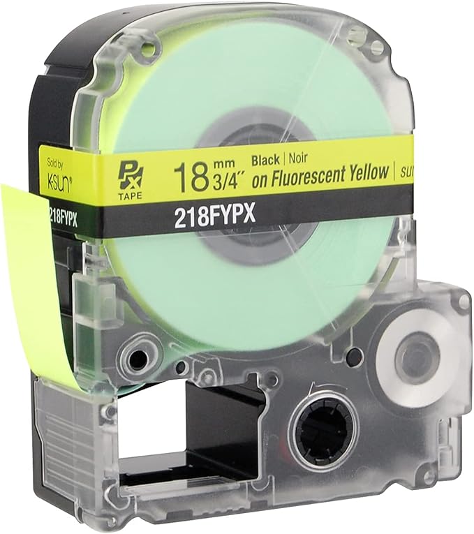 Epson LABELWORKS 218FYPX Genuine PET (Polyester) Tape Cartridge - Black on Fluorescent Yellow Label Maker Tape - 3/4" (18MM) Wide, 30'