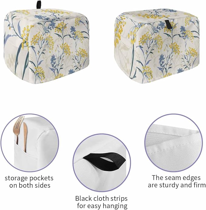 Toaster Cover 2 Slice Spring Summer Flowers Toaster Oven Cover with Pockets Yellow Berry Floral Plant Bakeware Protector Small Kitchen Appliance Dust Covers and Fingerprint Protection for Women
