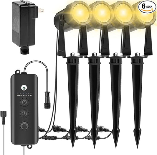 ZYAN Low Voltage Landscape Spotlights LED Landscape Lighting with Sensor, IP65 Waterproof Outdoor Lights for Yard Garden Pathway, Plant Tree Spoltights Dimmable with Timer, Auto ON/Off (4 Pack)