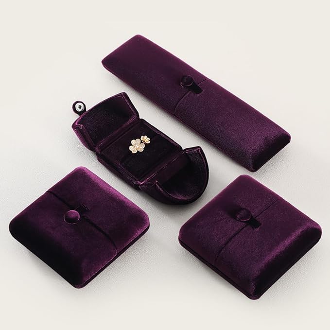 Velvet Ring Box，Engagement Jewelry Gift Boxes Holder for Women,Ceremony Rings Display for Proposal,Wedding Day Case (Purple)