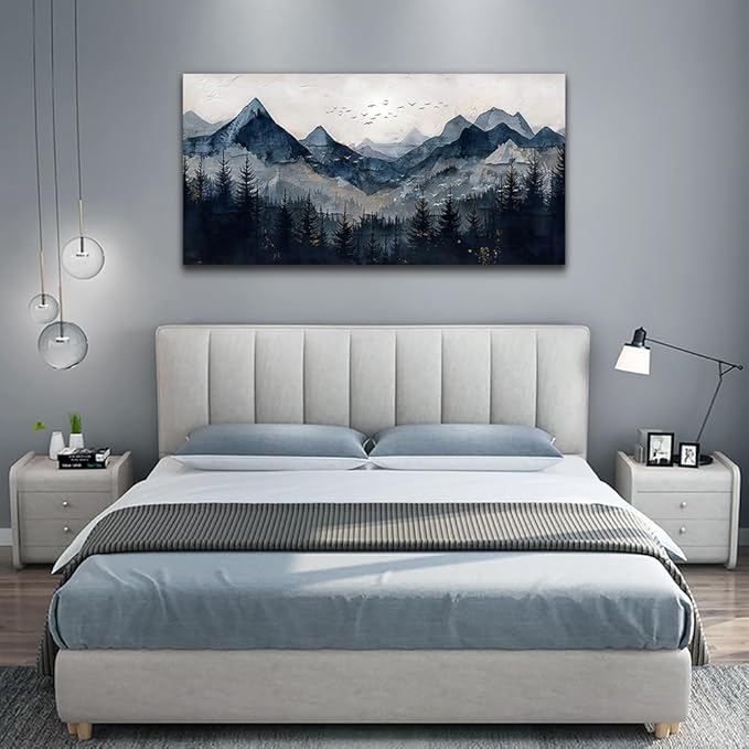 Wapluam Wall Art for Living Room Home Decorations Black And White Wall Painting Canvas Wall Decor For Bedroom Modern Office Large Decor Abstract Mountains Landscape Artwork Pictures Ready To Hang