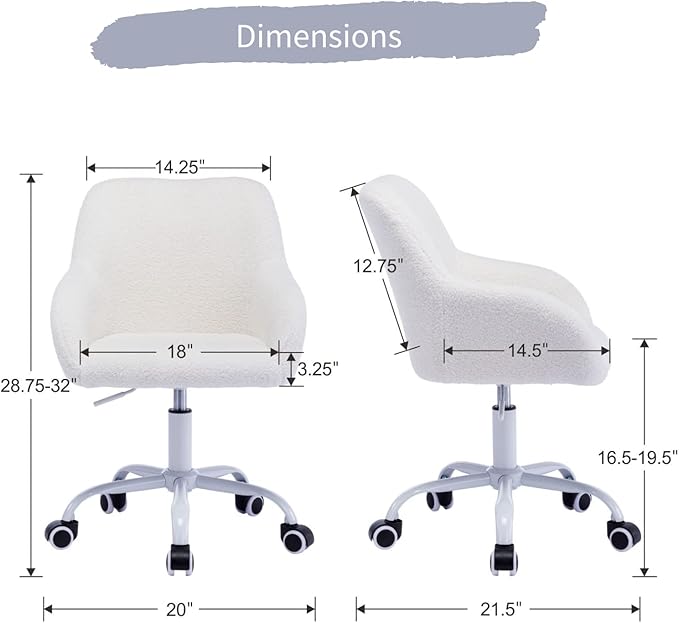 HEAH-YO Swivel Chair with Wheels, Adjustable Kids Desk Chair with Armrest and Back, Cute Lamb Wool Study Chairs for Boys and Girls, White