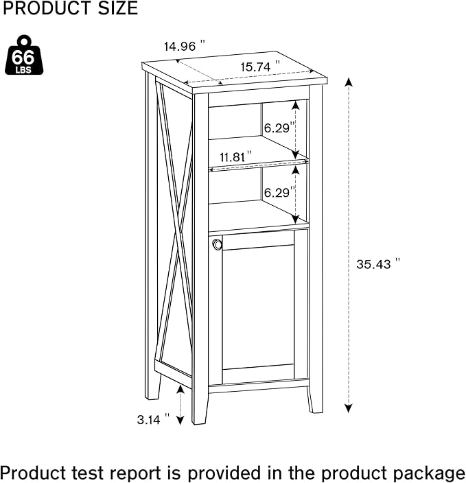 35.4" Tall Bathroom Floor Cabinet, 15.7" Wide Farmhouse Small Storage Cabinet with Door, Corner Floor Cabinet with Shelves, Organizer for Living Room, Kitchen, Black
