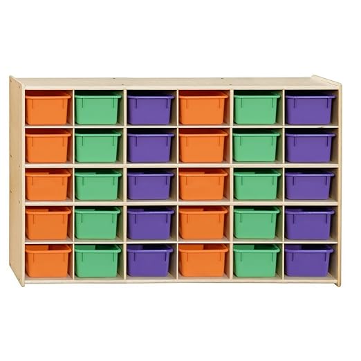 Contender Kids 30-Cubby Storage Box with Assorted Pastel Bins, Storage Shelf Made of Baltic Birch Plywood, Triple Coated UV-Tuff Gloss Finish Storage Cabinet