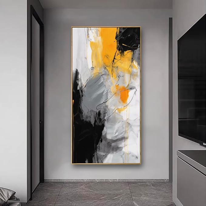 Wall Art Large Modern Abstract Artwork Black Yellow Canvas Painting for Living Room Bedroom Office Home Decor 30"x60" with Framed…