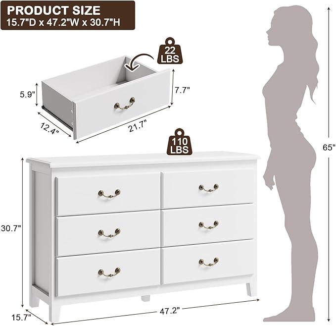 Farmhouse Dresser for Bedroom, Dressers & Chests of Drawers with Large Drawer, Wooden Tall Rustic Dresser for Bedroom