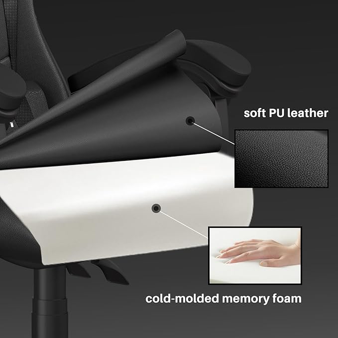 Gaming Chair High Back, Ergonomic Computer Gamer Chair with Headrest and Lumbar Support, Racing Style Reclining Game Chair for Adults, Kids (Black)