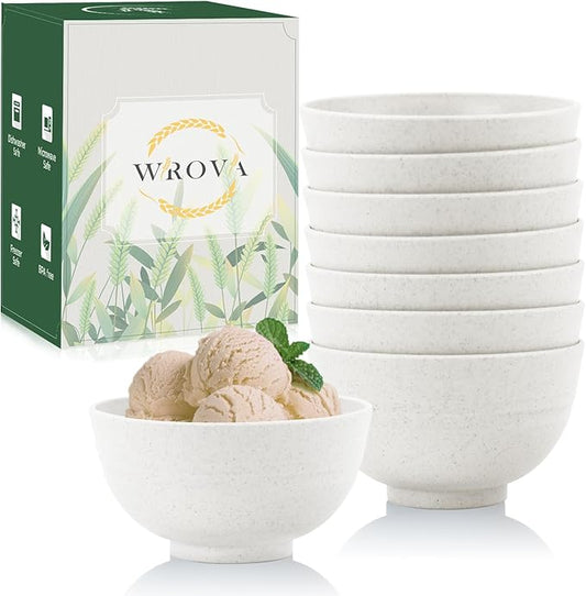 Wheat Straw Snack Bowls 10oz Set of 8 - Unbreakable Dessert Bowl for Kids - Small White Bowls for Ice Cream,Snack and Fruits - Microwave & Dishwasher Safe Mini Appetizer Bowl Sets - White