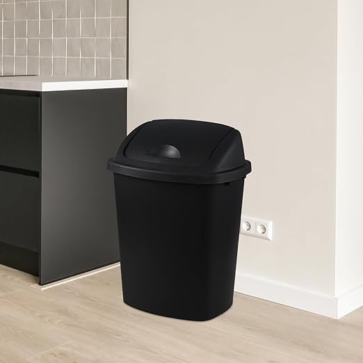 Begale 6 Gallon Plastic Swing Lid Waste Bin for Kitchen, 4 Pack Plastic Trash Can with Swing-Top, Black
