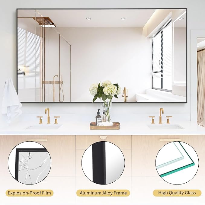 Koonmi 86"x40" Floor Mirror Full Length, Bedroom Floor Body Mirror with Stand, Large Black Mirror, Leaning, Standing or Hanging Horizontally/Vertically