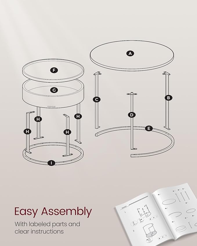 VASAGLE Round Coffee Tables, Set of 2 Nesting Tables, Modern Round Side Tables with Hidden Storage and Top Tray, for Living Room, Bedroom, Office, Ebony Black and Ink Black ULCT044B56