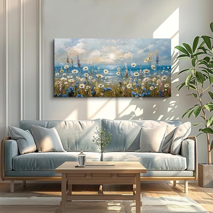 Large Wall Decor for Living Room Canvas Wall Art for Office Modern Wall Decorations for Bedroom White Flower Landscape Paintings Farmhouse Pictures Artwork Room Home Decor 48x24